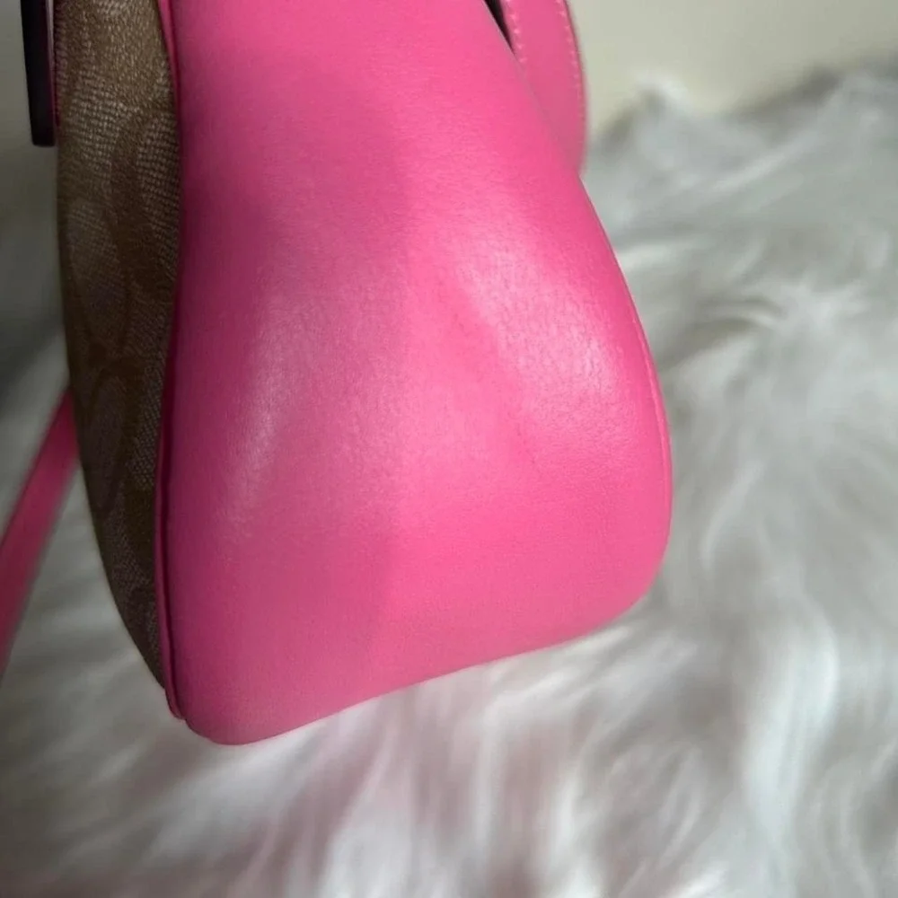 Coach Teri Shoulder Bag Signature Canvas Pink Leather Trim Khaki Gold CA548 - Picture 7 of 8